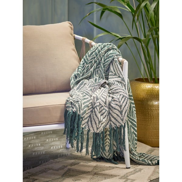 Coperta verde e beige in cotone riciclato 130x160 cm Ugento – Bloomingville-image-3