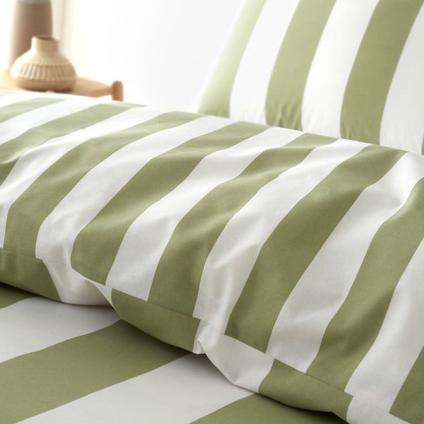 Biancheria da letto matrimoniale verde e crema estesa 230x220 cm Cove Stripe - Catherine Lansfield-image-3