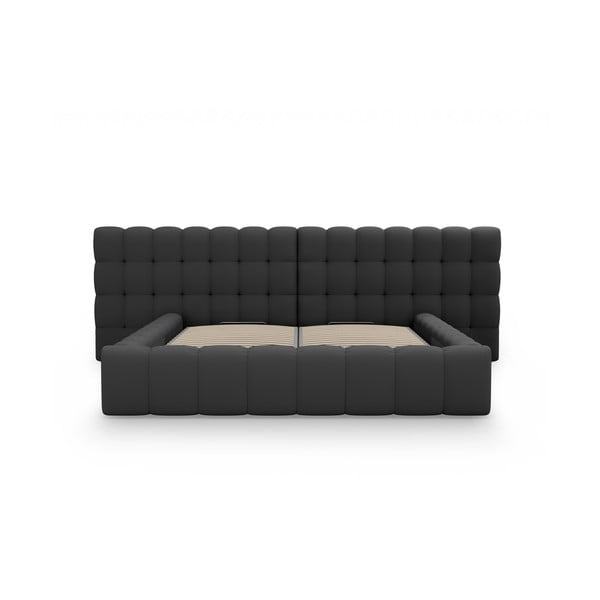 Letto matrimoniale imbottito nero con spazio contenitivo e rete 200x200 cm Mamaia - Micadoni Home-image-4
