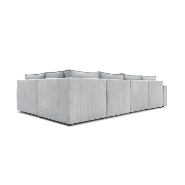 Divano angolare a U in velluto a coste grigio chiaro, angolo destro Nihad modular - Bobochic Paris-image-4