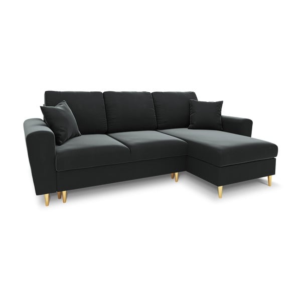 Divano angolare grigio scuro allungabile e con contenitore con rivestimento in velluto Kyoto – Cosmopolitan Design