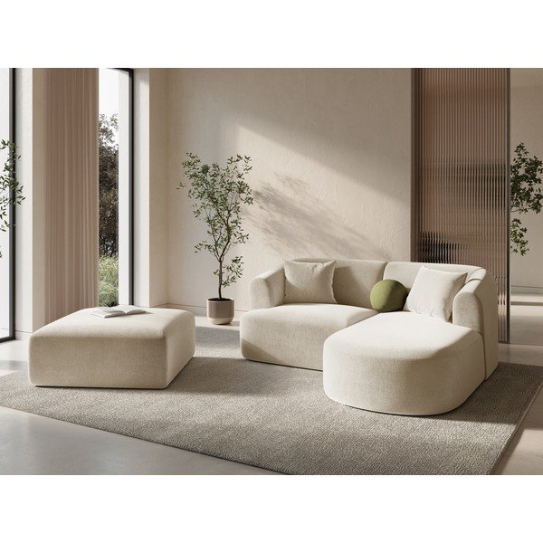 Divano angolare beige (con penisola a destra/con chaise lounge) con rivestimento in velluto Campi – Cosmopolitan Design-image-1