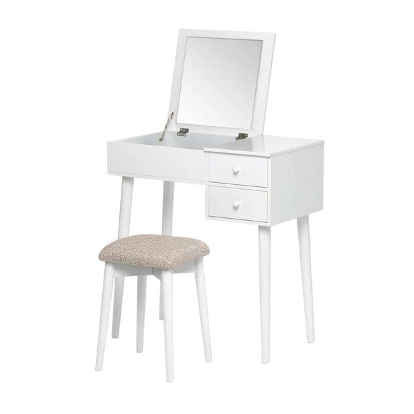 Tavolino da toilette bianco con specchio, portagioie e 2 cassetti Beauty - Bonami Essentials