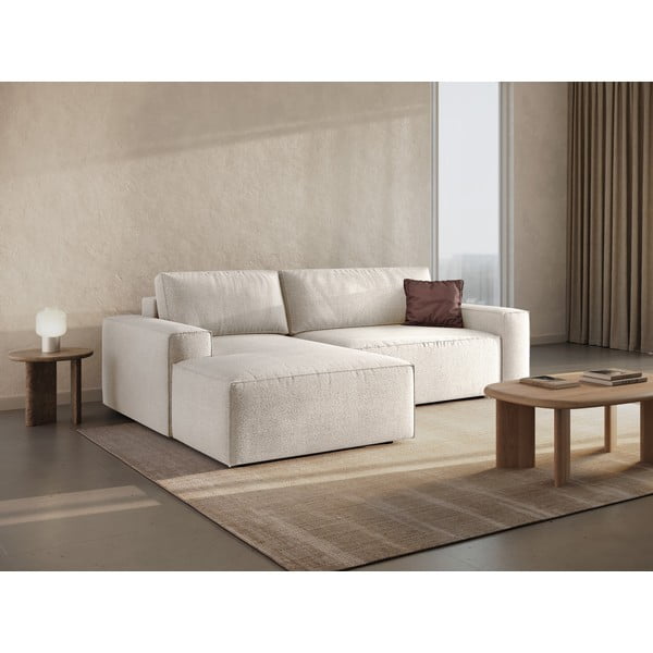 Divano letto angolare bianco in tessuto bouclé (angolo sinistro) Jodie - Micadoni Home-image-1