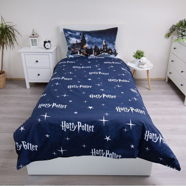 Set copripiumino e federa da bambini blu scuro/grigio in microfibra per letto singolo 140x200 cm Harry Potter "Hogwarts Night" – Jerry Fabrics-image-2
