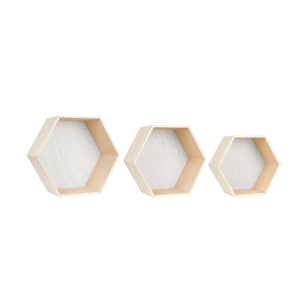 Set di 3 mensole da parete bianche e marroni Hexagon - Little Nice Things-image-1