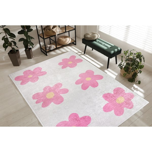 Tappeto per bambini rosa e avorio lavabile 160x230 cm Cute Flowers Pink – Vitaus-image-1