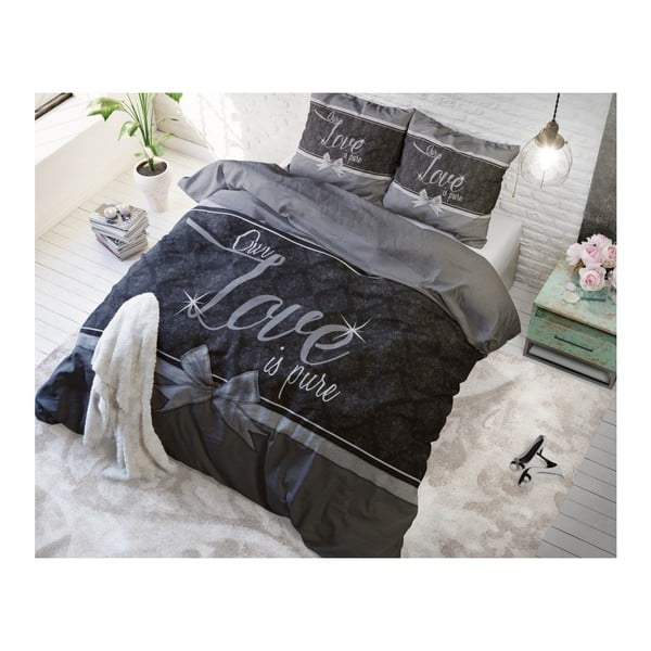 Biancheria da letto singola Sleeptime Pure Love in cotone grigio, 140 x 220 cm - Pure Cotton-image-2