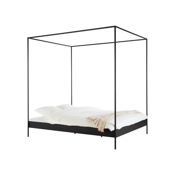 Letto matrimoniale nero in acciaio senza testiera/con baldacchino con rete inclusa 140x200 cm Eton – noo.ma