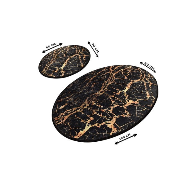 Set di 2 tappeti da bagno ovali neri in marmo dorato - Foutastic-image-2