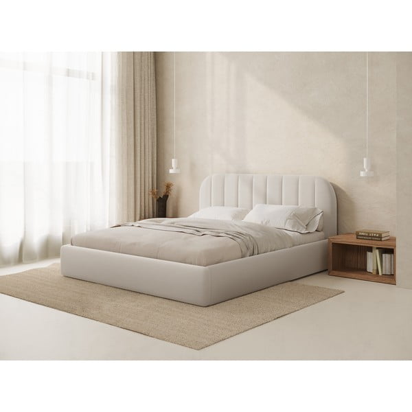 Letto matrimoniale imbottito beige con contenitore con rete inclusa 160x200 cm Juno – Windsor & Co Sofas-image-1