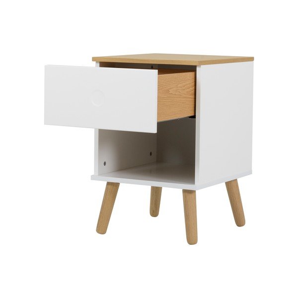 Comodino bianco con gambe in legno di quercia Dot - Tenzo-image-3