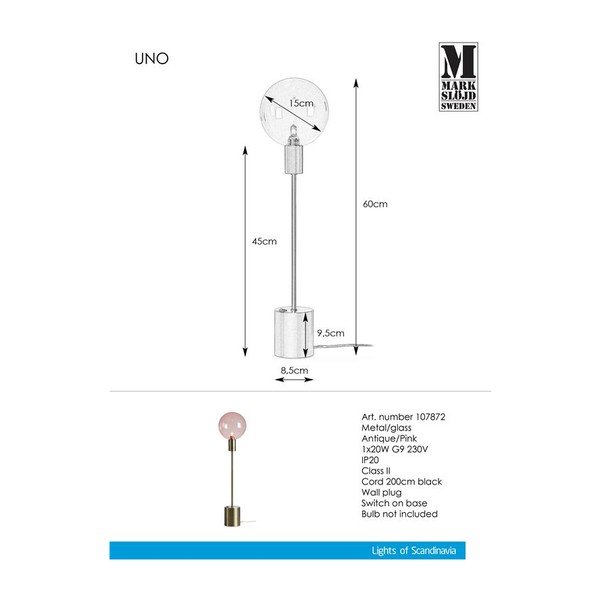 Lampada da tavolo rosa Uno - Markslöjd-image-2
