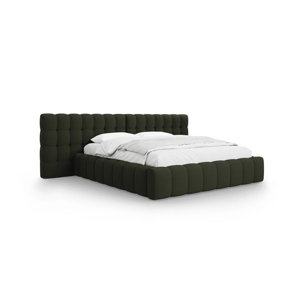 Letto matrimoniale imbottito verde con spazio contenitivo e rete 160x200 cm Mamaia - Micadoni Home