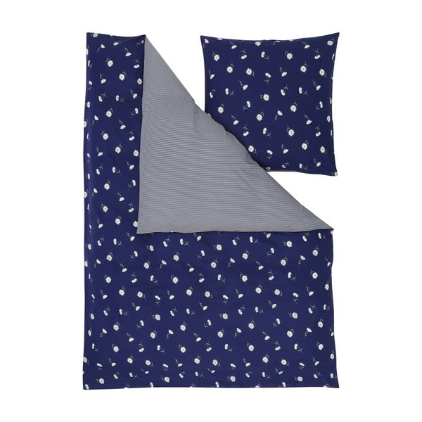 Biancheria da letto blu in cotone per letto singolo, 135 x 200 cm Daisies - Westwing Collection