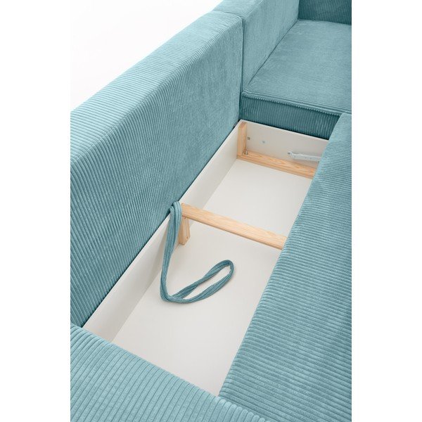 Divano variabile turchese in velluto a coste Divano letto angolare Bowie - Bonami Selection-image-1