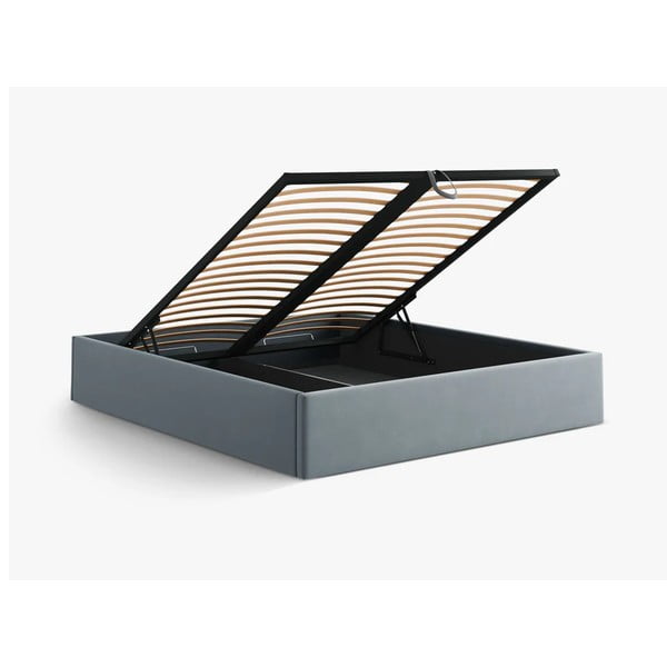 Letto matrimoniale imbottito azzurro con contenitore/senza testiera con rete inclusa 140x200 cm Susan – Micadoni -image-3