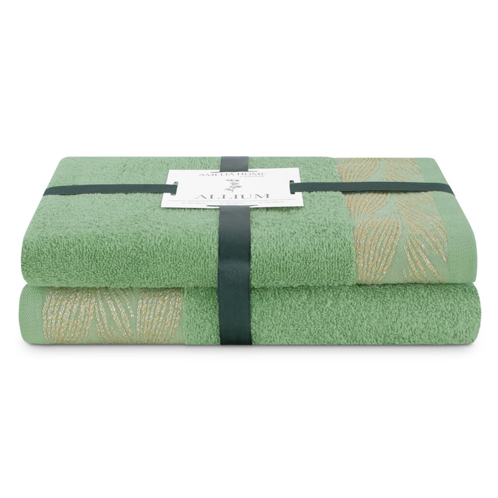Set di asciugamani per viso e corpo tipo terry verde chiaro in cotone 2 pz Allium – Restilo | Asciugamani