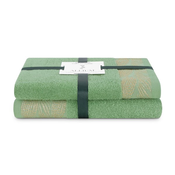 Set di asciugamani per viso e corpo tipo terry verde chiaro in cotone 2 pz Allium – Restilo