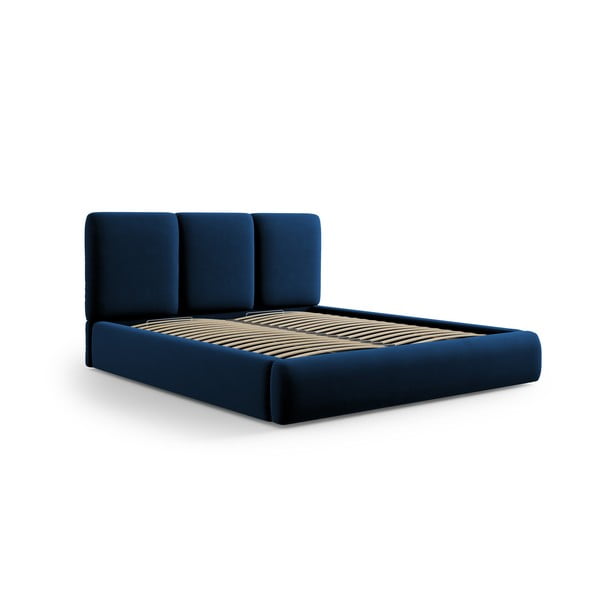 Letto matrimoniale imbottito in blu scuro in velluto con contenitore con rete inclusa 140x200 cm Brody – Mazzini Beds