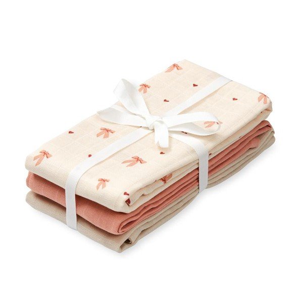 Pannolini rosa/beige in mussola 3 pz 70x70 cm Bows – Cam Cam Copenhagen