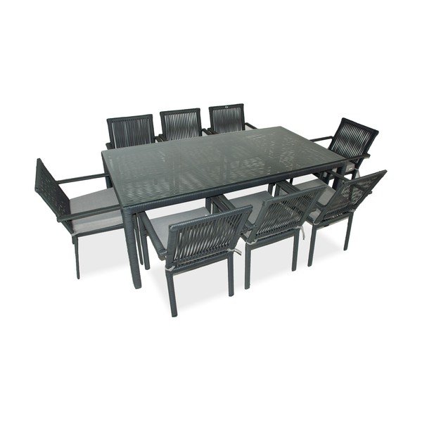 Set da pranzo da giardino in rattan grigio scuro per 8 persone Leros - Floriane Garden