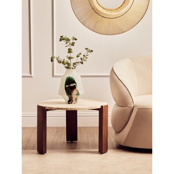 Tavolino da salotto rotondo marrone/colore naturale chiaro con piano in marmo ø 60 cm Palermo – Premier Housewares-image-1