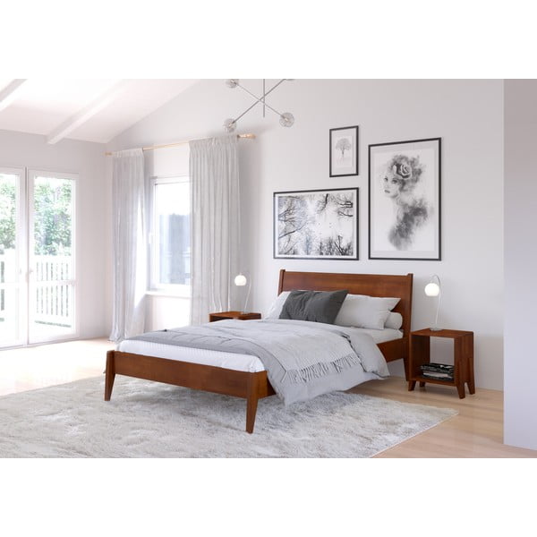 Letto matrimoniale in legno di faggio con trama tipo noce 140 x 200 cm Visby Radom - Skandica-image-3