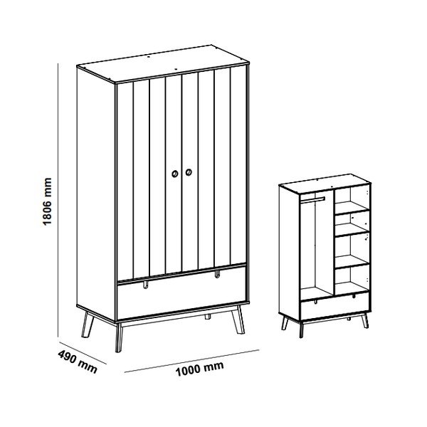 Armadio per bambini grigio con gambe in legno di pino Kiara - Marckeric-image-4