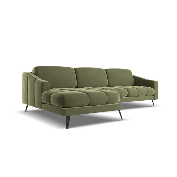 Divano angolare verde (con penisola a sinistra) con rivestimento in velluto Nalu – Makamii-image-4