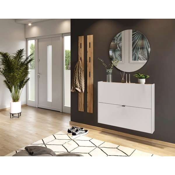 Scarpiera color crema con effetto rovere con ante ribaltabili/da parete 100x83x18 cm Ameca – Germania-image-1