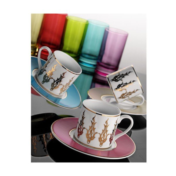 Sada hrníčků na kávu a sklenice Zlatá elegance, 12 ks