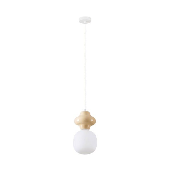 Lampadario bianco/color crema in ceramica con paralume in vetro ø 18 cm Clio – Nova Luce