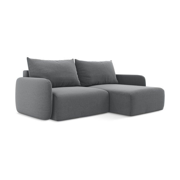 Divano angolare grigio allungabile/con contenitore (con penisola a destra/con chaise lounge) con rivestimento in velluto Kalena – Makamii-image-2