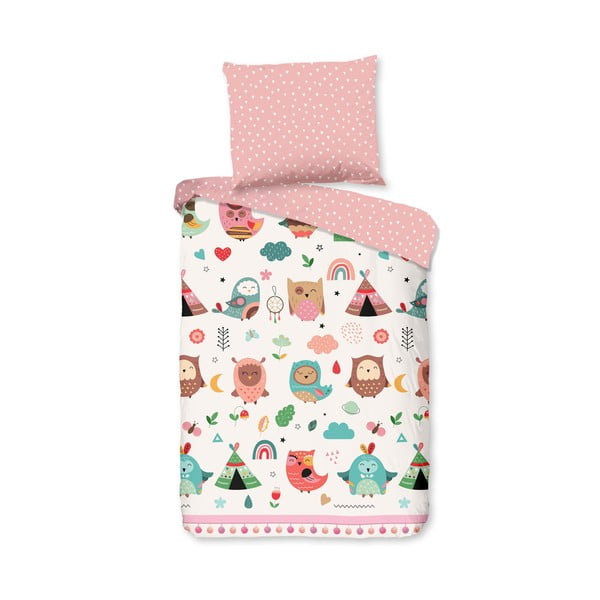 Set copripiumino e federa da bambini rosa in cotone per culla 100x135 cm Wise – Good Morning