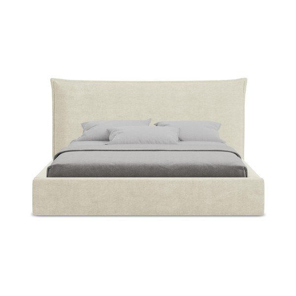 Letto matrimoniale imbottito beige con contenitore con rete inclusa 140x200 cm Esala – Makamii-image-4