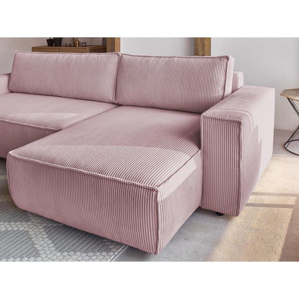 Divano letto in velluto a coste rosa chiaro divano ad angolo variabile Nihad - Bobochic Paris-image-1