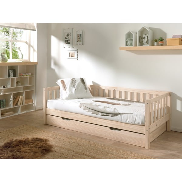 Letto da bambini di colore naturale in pino massiccio con rete inclusa 90x200 cm Fritz – Vipack-image-1
