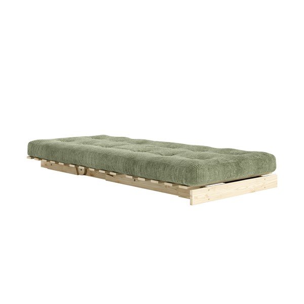 Poltrona stile futon verde allungabile con rivestimento in velluto a coste Roots – Karup-image-3