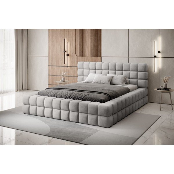 Letto matrimoniale imbottito grigio con contenitore e rete inclusi 140x200 cm Dizzle – ELTAP-image-1