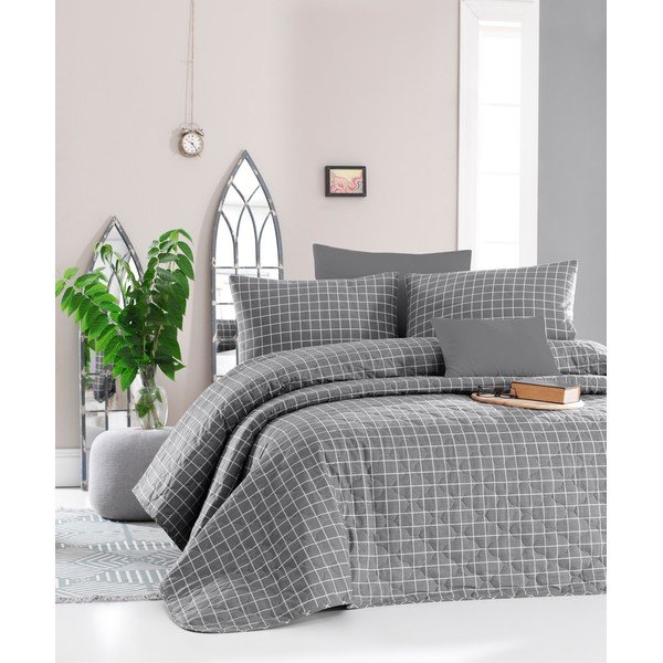 Copriletto grigio con 2 federe in cotone ranforce , 225 x 240 cm Karira - Mijolnir-image-1