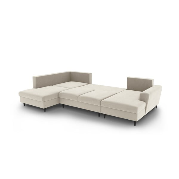 Divano angolare beige allungabile e con contenitore (con penisola a sinistra/a U) con rivestimento in velluto Kyoto – Cosmopolitan Design-image-3