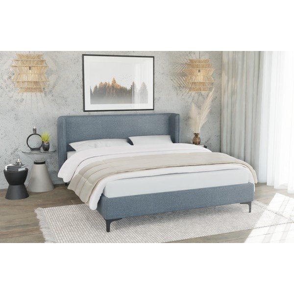 Letto singolo imbottito blu con griglia 90x200 cm Basti - Ropez-image-1