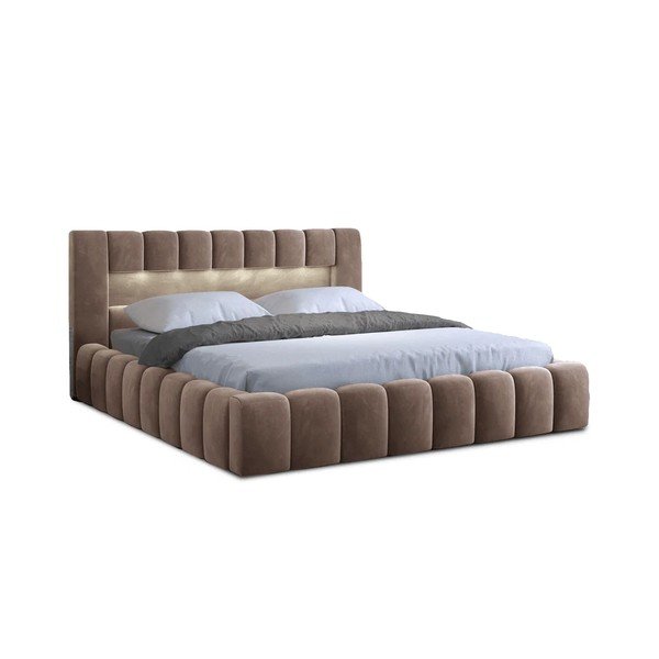 Letto matrimoniale imbottito marrone chiaro con contenitore con rete inclusa 160x200 cm Lamica – ELTAP