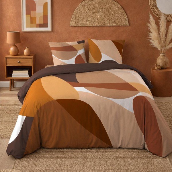 Set copripiumino e federa marrone in cotone per letto matrimoniale 3 pezzi 200x200 cm Boogie – douceur d'intérieur-image-3