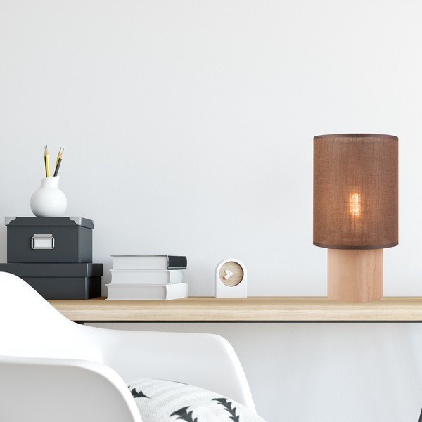 Lampada da tavolo marrone con paralume in tessuto, altezza 30 cm Ari - LAMKUR-image-1