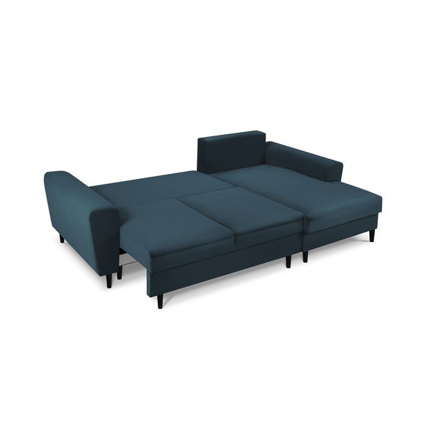 Divano angolare blu scuro allungabile e con contenitore (con penisola a destra/con chaise lounge) con rivestimento in velluto a coste Kyoto – Cosmopolitan Design-image-2