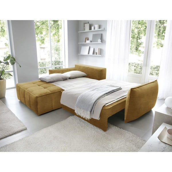 Divano angolare giallo allungabile/con contenitore (con penisola a sinistra/con chaise lounge) e rivestimento in velluto Campo – ELTAP-image-4