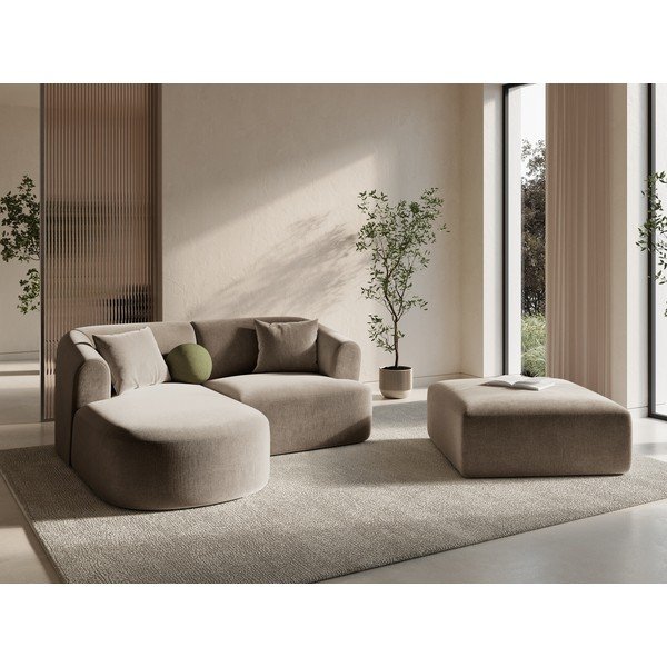 Divano angolare marrone chiaro (con penisola a sinistra/con chaise lounge) con rivestimento in velluto Campi – Cosmopolitan Design-image-1