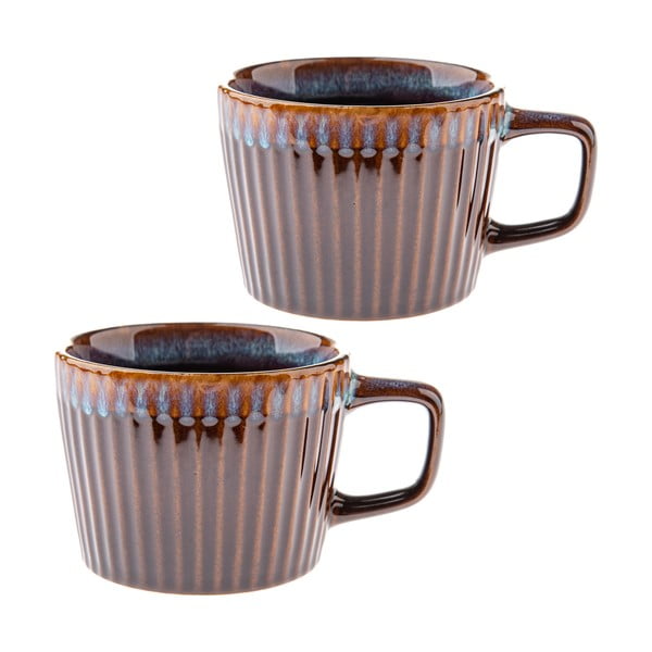 Tazze in set per cappuccino blu/marroni in gres 2 pz 190 ml Tone – Dakls